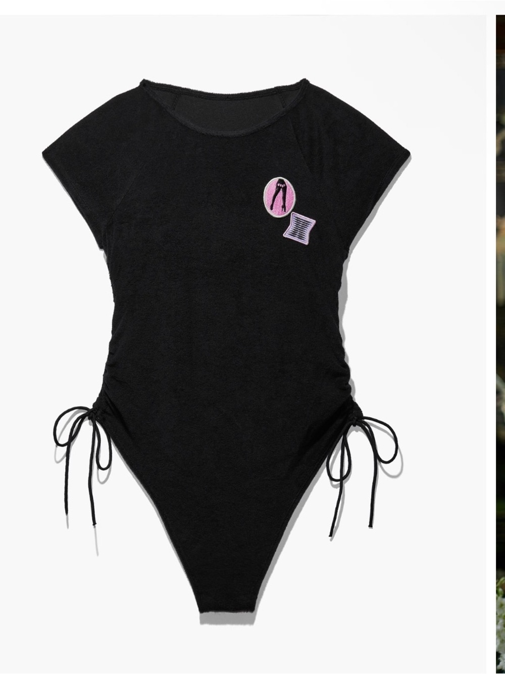 Savage X Fenty black One-Piece Bodysuit with Pink Patch Details